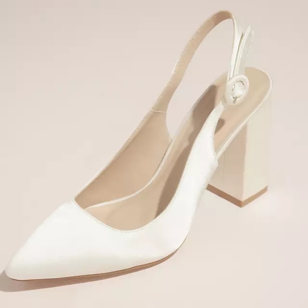 Ivory Satin Slingback Pointed Toe Bridal Pumps